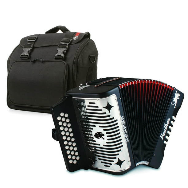 Black Hohner Panther F/B/E 3-Row Diatonic Accordion Black Hohner Panther F/B/E 3-Row Diatonic Accordion